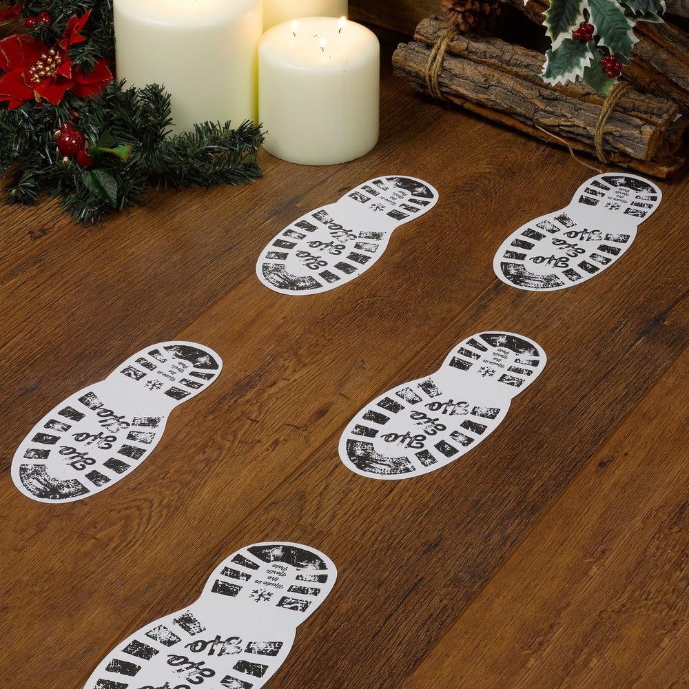 Neviti Christmas Craft-Santa’s Boot Prints – 12, Wood, Black/White, 10.5 x 0.1 x 20 cm