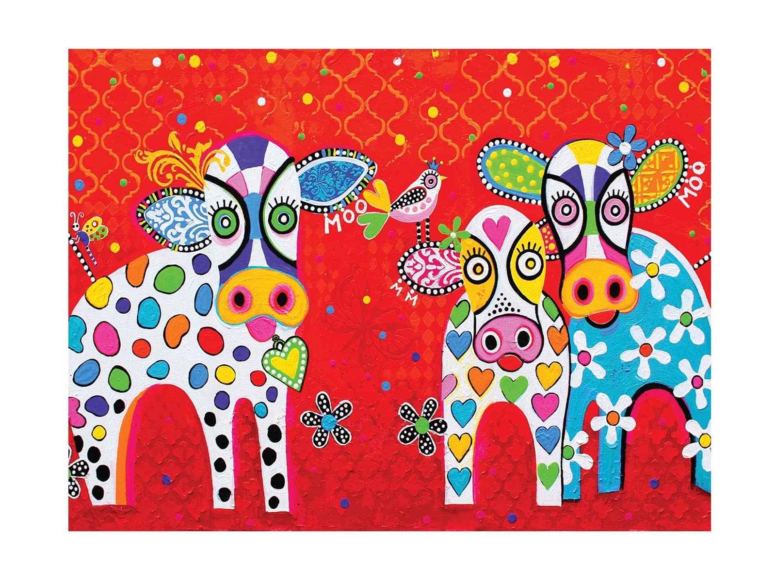 Maxwell & Williams Love Hearts Animal Printed Tea Towel with Happy Moo Day Design, 1% Cotton, Red, 5 x 7 cm