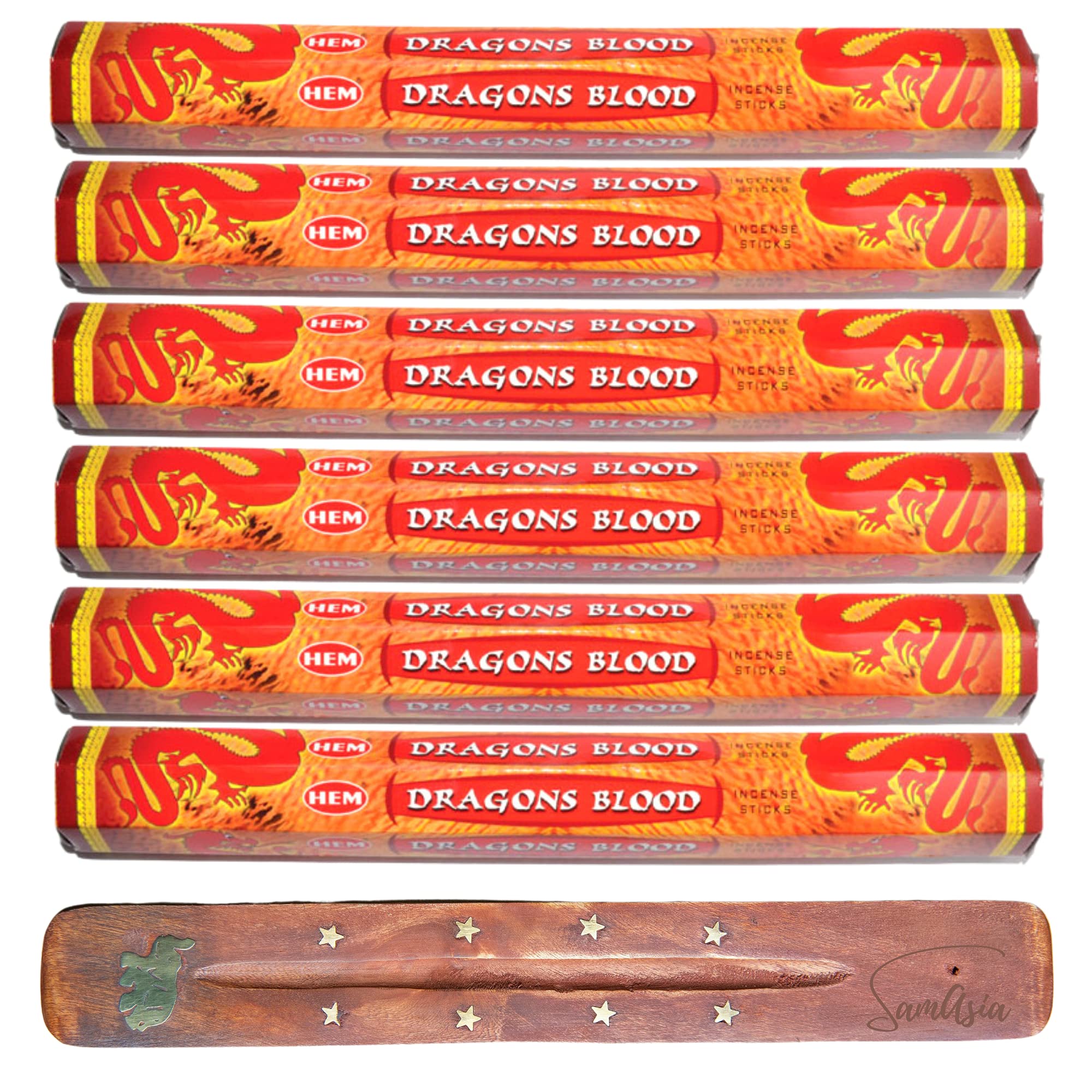 HEM Incense sticks DRAGONS BLOOD | Pack of 6 | with SAMASIA incense stick holder for Aromatherapy, Incense Spa, Yoga, Meditation, Healing, Spirituality and Relaxation
