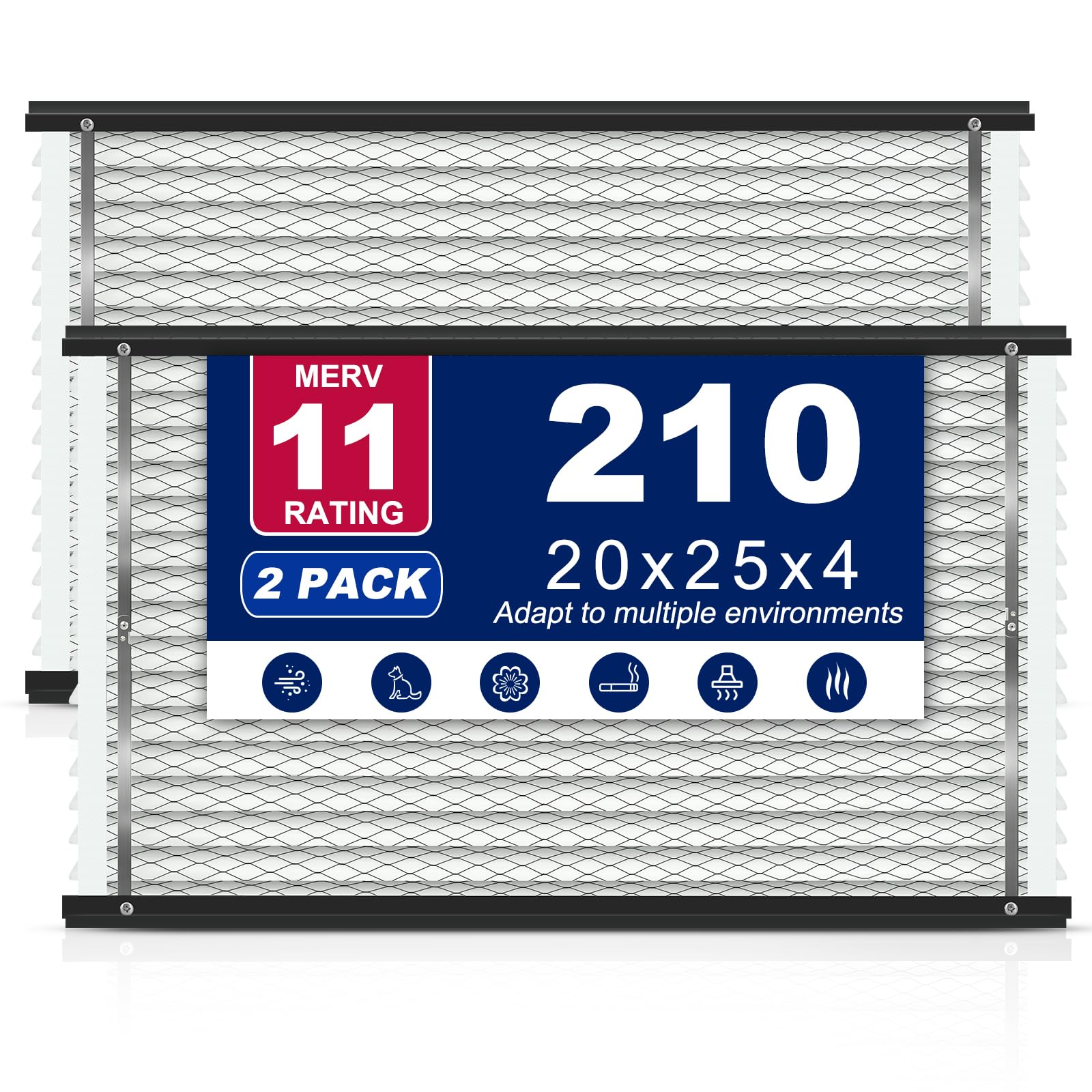 Photo 1 of 2-Pack 210 Air Filter Replacement Compatible with AprilAire Whole House Air Purifiers,Models 1210, 1620, 2210, 2216, 3210, 4200, MERV 11, Size: 20x25x4 Pleated HVAC AC Furnace Filter