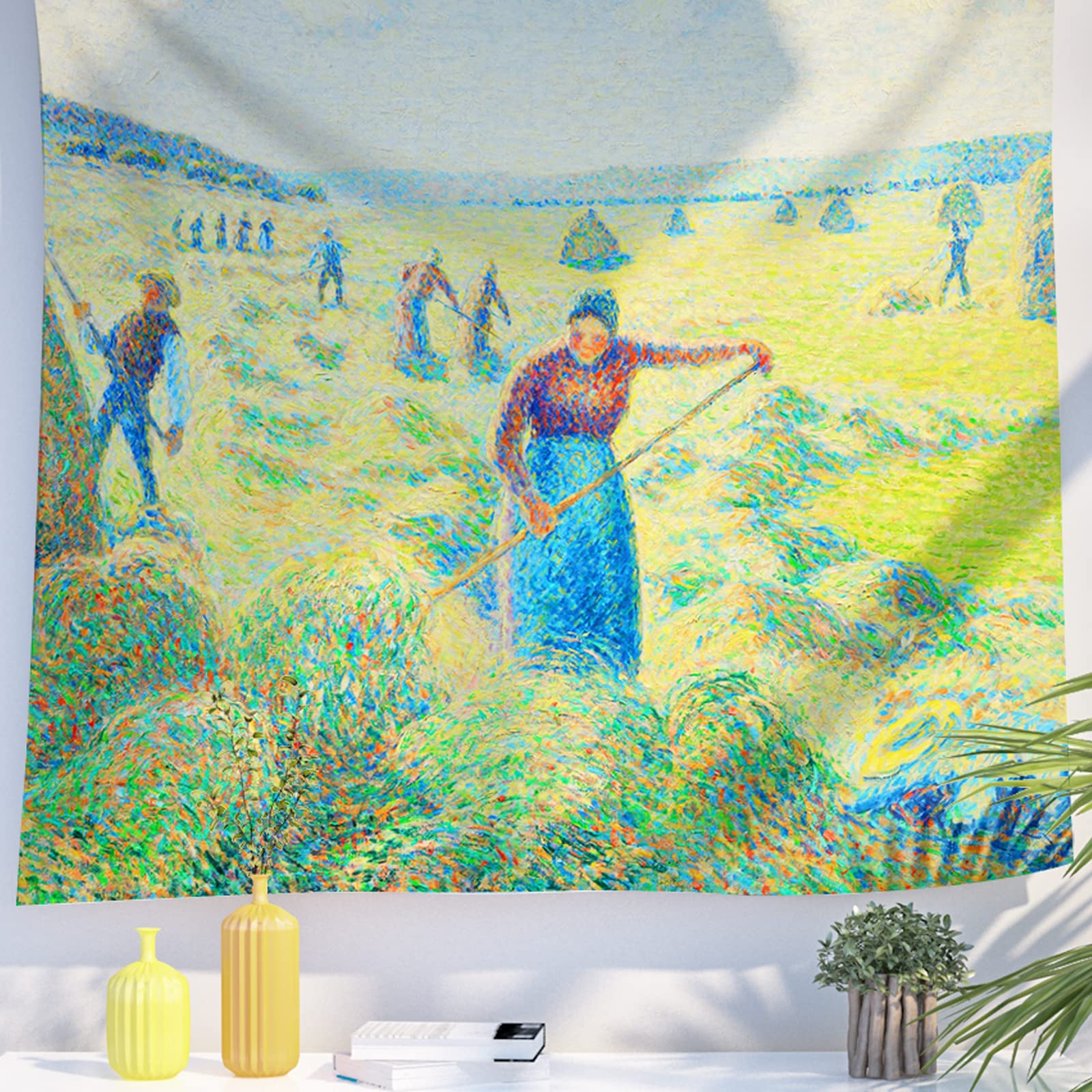 Berkin Arts Art Decor Tapestry with Landscape Design Wall Hanging Aesthetic Backdrop Nature Farmer Village for Dorm 59.1 x 78.7 Inch (Haymaking by Camille Pissarro)