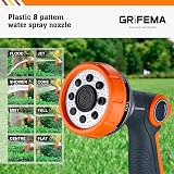 GRIFEMA GE1303 Garden Hose Spray Gun, 8 Patterns, High Pressure, Orange/Black view 4