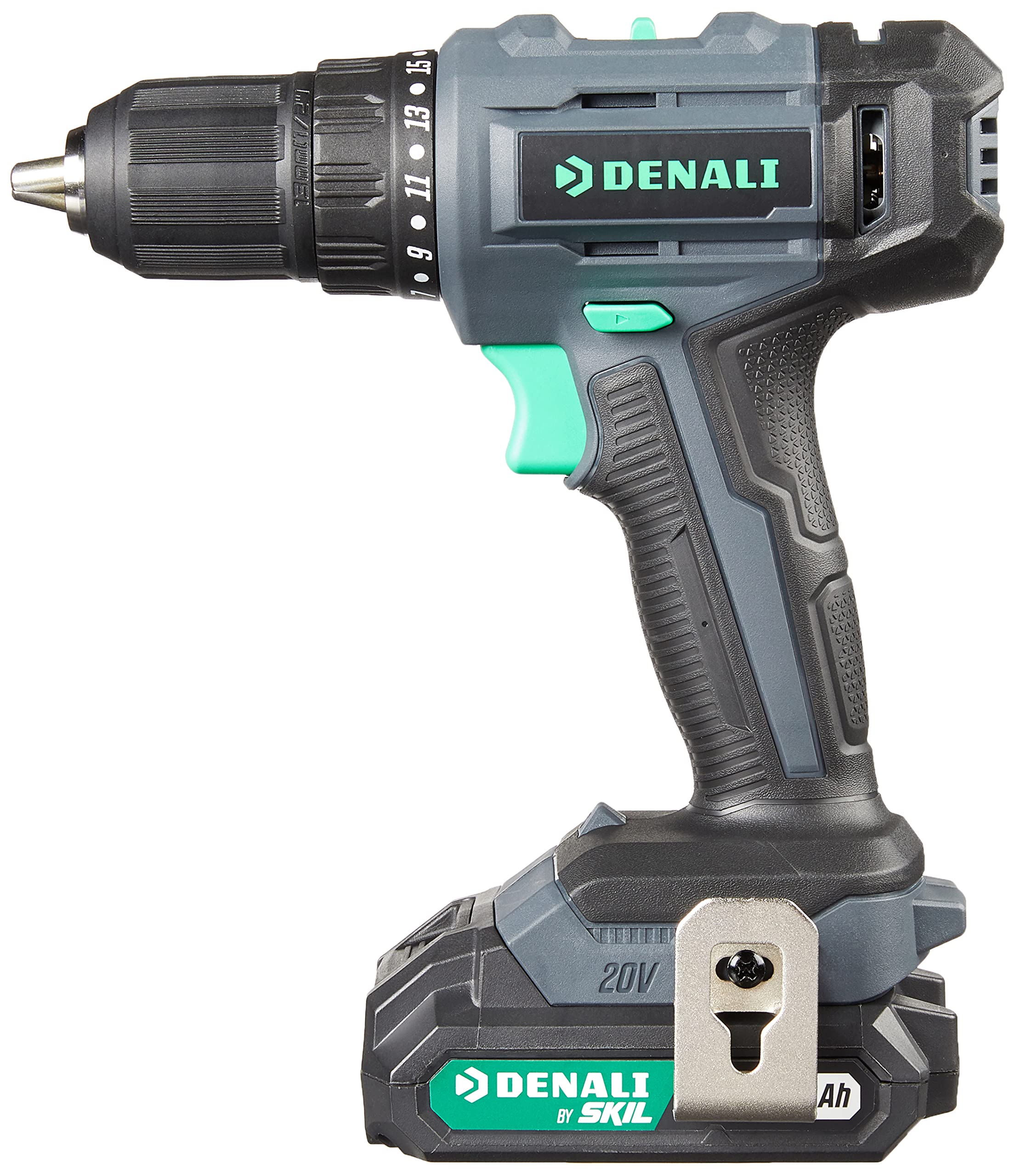 Amazon Brand - Denali by SKIL 20V Cordless Drill Driver Kit with 2.0Ah Lithium Battery and 2.4A Charger, Blue, 26.0
