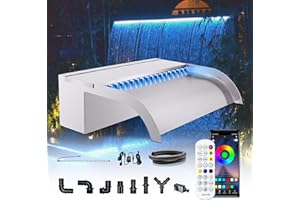 Waterfall Pool Fountain, LONGRUN Stainless Steel Waterfall Spillway for Pools and Ponds - 11.8" Wide Decorative Water Feature for Swimming Pools, Koi Ponds, and Garden