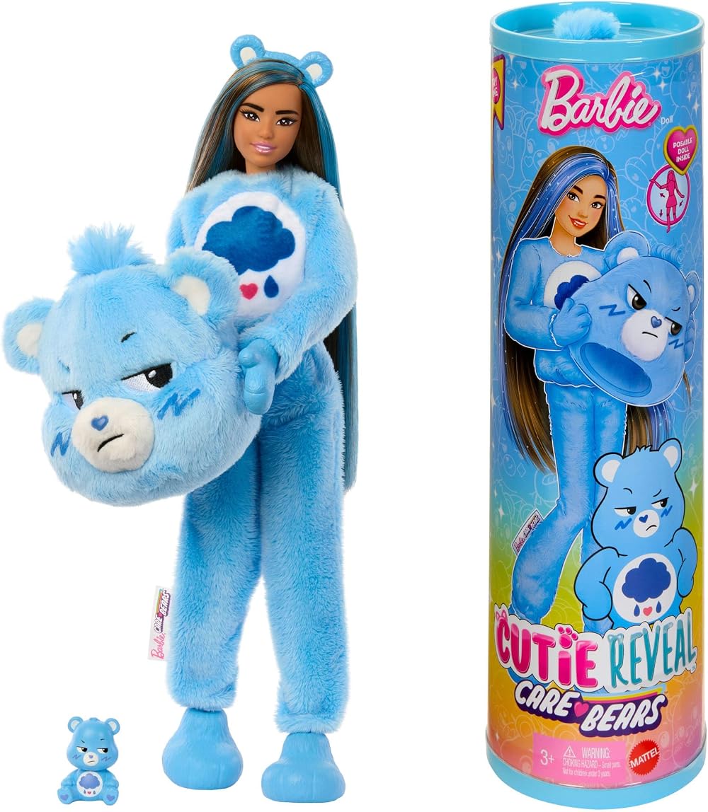Barbie Cutie Reveal Care Bears Dolls Grumpy Bear Plush Set 10 Surprises JCN96