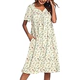 Ekouaer Nightgowns for Women Cotton Nightgown House Dress with Pockets Short Sleeve Mumu Dress Embroidered Lounge Dress