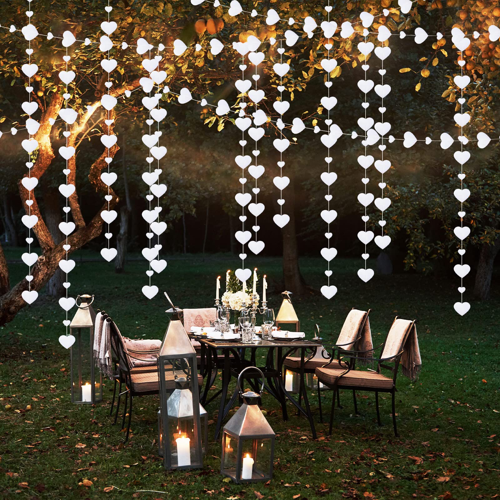 Censen 6 Pcs White Heart Party Decorations Kit Double Sided Paper Hanging White Heart Banner for Wedding Engagement Bridal Shower Birthday Home Christmas Party Garden Outdoor Decorations, 41.34 Ft