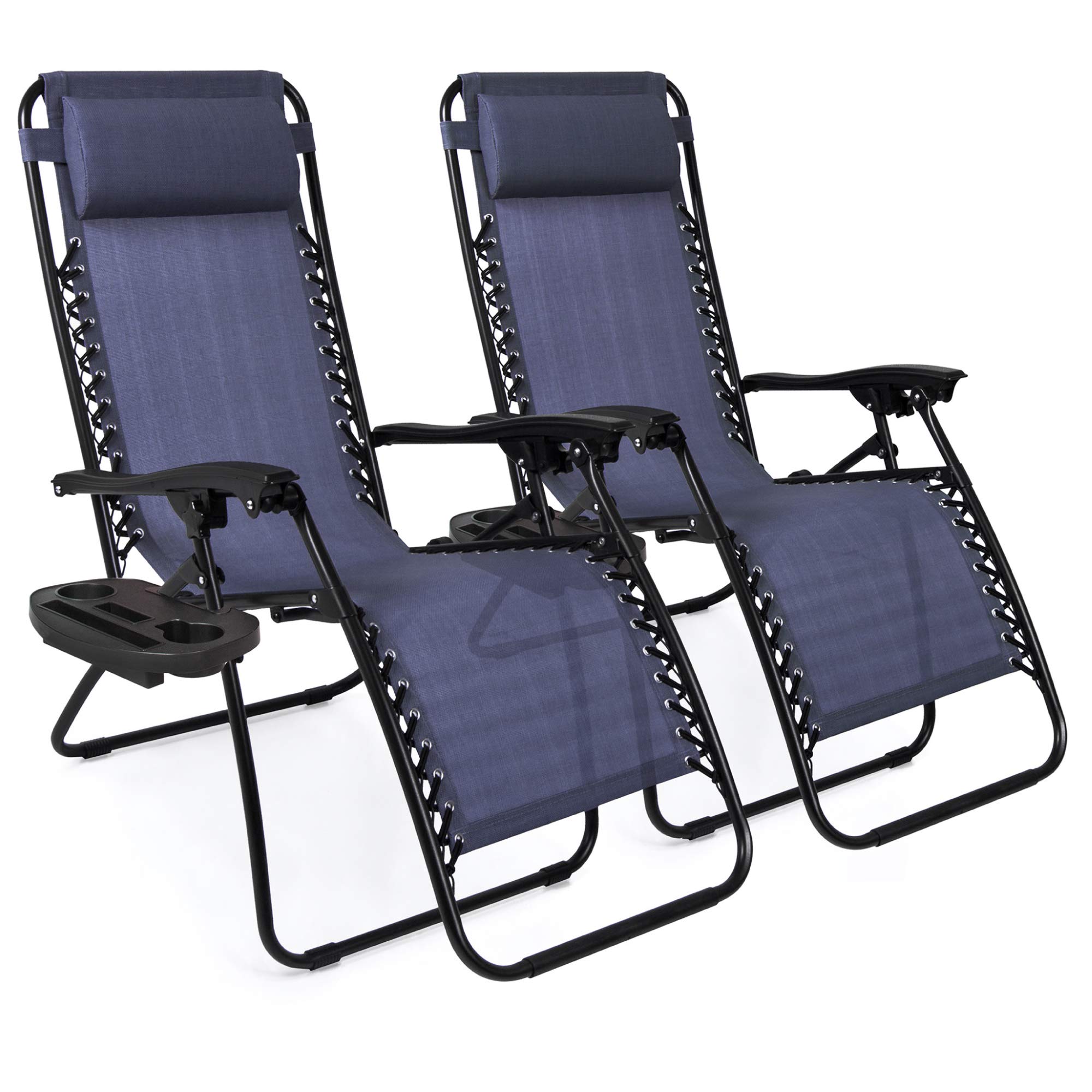 Best Choice Products Set Of 2 Adjustable Steel Mesh Zero Gravity Lounge Chair Recliners W Pillows And Cup Holder Trays