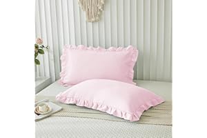 AYANSHI BEDDING Microfiber Ruffle Pillow Shams Standard Size Set of 2, 20X26 - Solid Ruffled Fringe Design Pillow Cases Soft & Breathable - Unique Collection Decorative Pillow Covers 20X26 - Baby Pink
