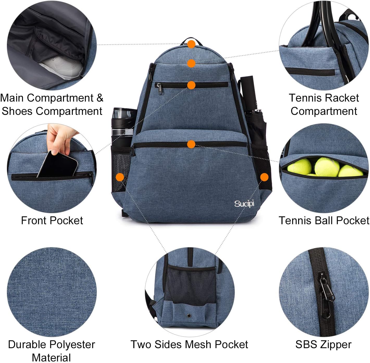 Sucipi Tennis Bag Professional Tennis Backpack for Men and Women Racket Bags Holds 2 Rackets with Ventilated Shoe Compartment : Sports & Outdoors