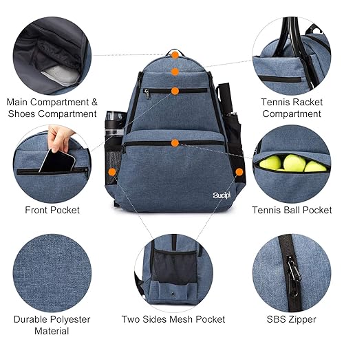 WOLT Tennis Backpack With Shoe Compartment - Large Tennis Bag Holds 2 Rackets, Balls & Gear For Tennis & Pickleball
