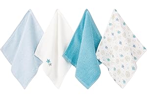 BEBE FAVOUR 4 Pack Baby Washcloths 100% Cotton Soft and Absorbent Terry Wash Cloths for Sensitive Skin Face Hand Body Burp Rag Wipes Essentials for Newborns Infants Toddlers Girls Boys