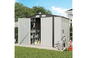Verano Garden 8x6 FT Outdoor Storage Shed, Galvanized Steel Metal Garden Shed, Double Door W/Lock, Outdoor Storage Tool House for Backyard, Patio, Lawn