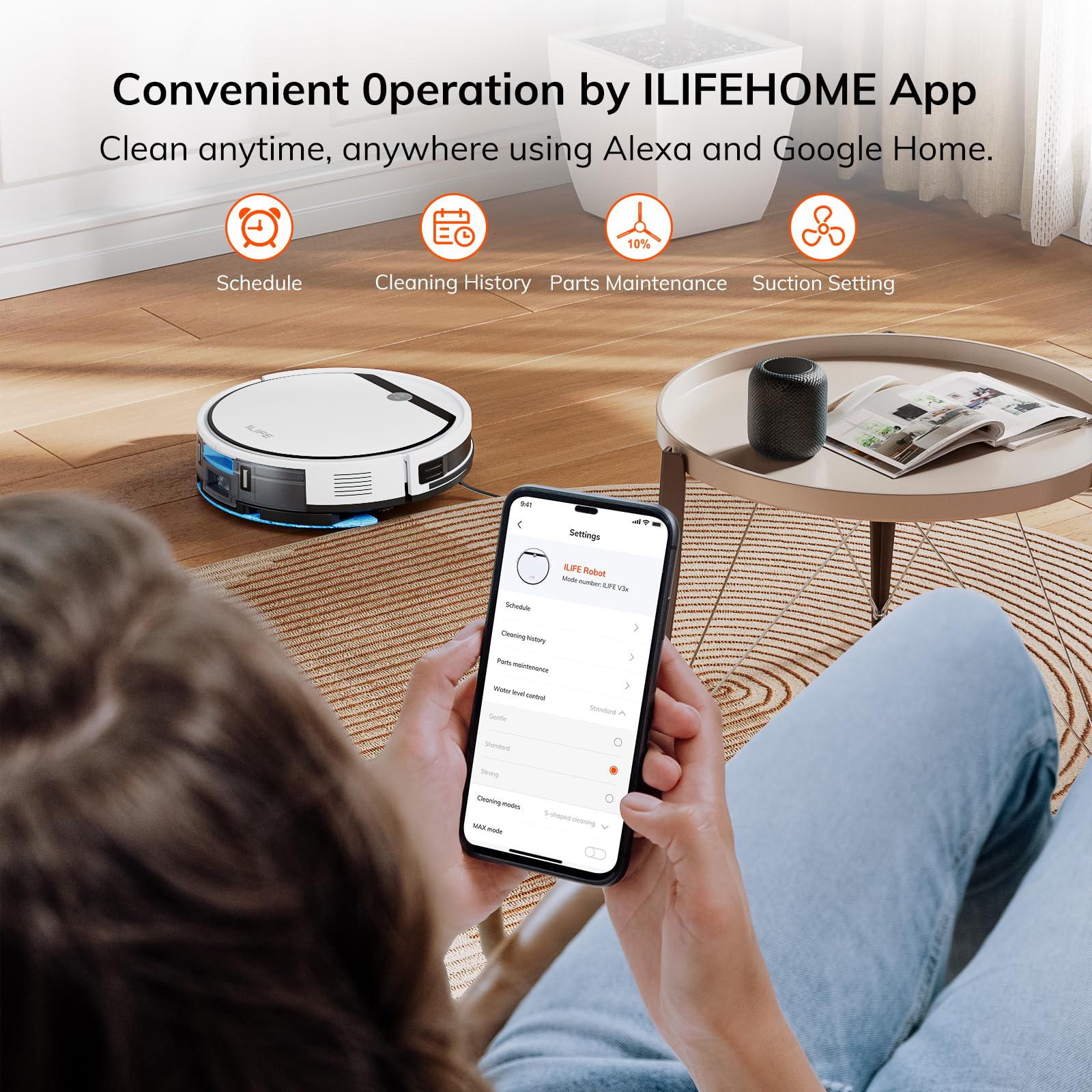 ILIFE Robot Vacuum and Mop Combo, V3s Pro Upgraded, Compatible with 2.4GHz WiFi/Alexa/Google, 120mins, 3000Pa, 2-in-1 Mopping Robotic Vacuum Cleaner, Path Route, for Pet Hair, Hard Floor, Carpet (V3x)