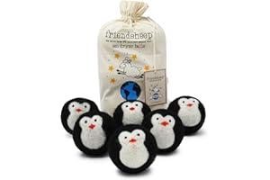 Friendsheep Wool Dryer Balls, Organic Fair Trade Reusable Fabric Softener, Extra Large, 6 Pack, Black Penguin - Cool Friends
