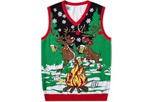 RAISEVERN Ugly Christmas Sweater Vest Mens Funny Knitted V-Neck Jumper Holiday