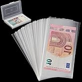 100PCS Currency Sleeves with Storage Box Side-Insert 6.46"x 3.54" | Uncle Paul Paper Money Dollar Bill Holder 2 mil Clear Acid Free PVC for Most Banknotes,Bills,Stamps Worldwide PN02S0