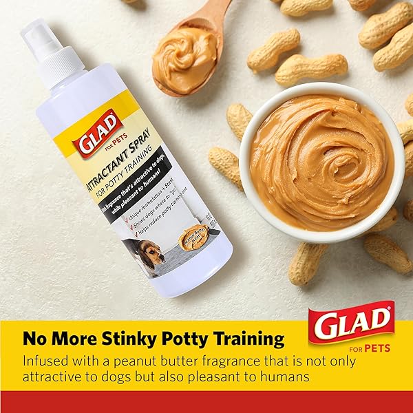GLAD FOR PETS ATTRACTANT SPRAY FOR POTTY TRAINING DOGS & PUPPIES, PEANUT BUTTER SCENT, 16OZ – EFFECTIVE DOG POTTY TRAINING SPRAY, INDOOR OR OUTDOOR DOG POTTY TRAINING AID, 16OZ BOTTLE