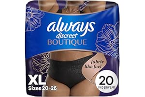 Always Discreet Boutique Incontinence and Postpartum Underwear for Women, Maximum Protection, Size XL, Black, 20 Count