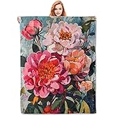 VANZEV Floral Blanket Gifts for Women, Peony Flower Flannel Blanket, Soft Warm Lightweight Throw Blankets for Bed Couch Home Travel Decor 50" x 60"