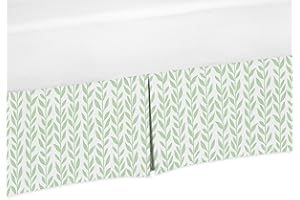 Sweet Jojo Designs Baby Crib Skirt (Boho Floral Leaf) for Girls, Infants/Nursery Bed Dust Ruffle Bedskirt Single Pleat (Green & White Leaves for the Bohemian, Farmhouse Botanical Sunflower Collection)
