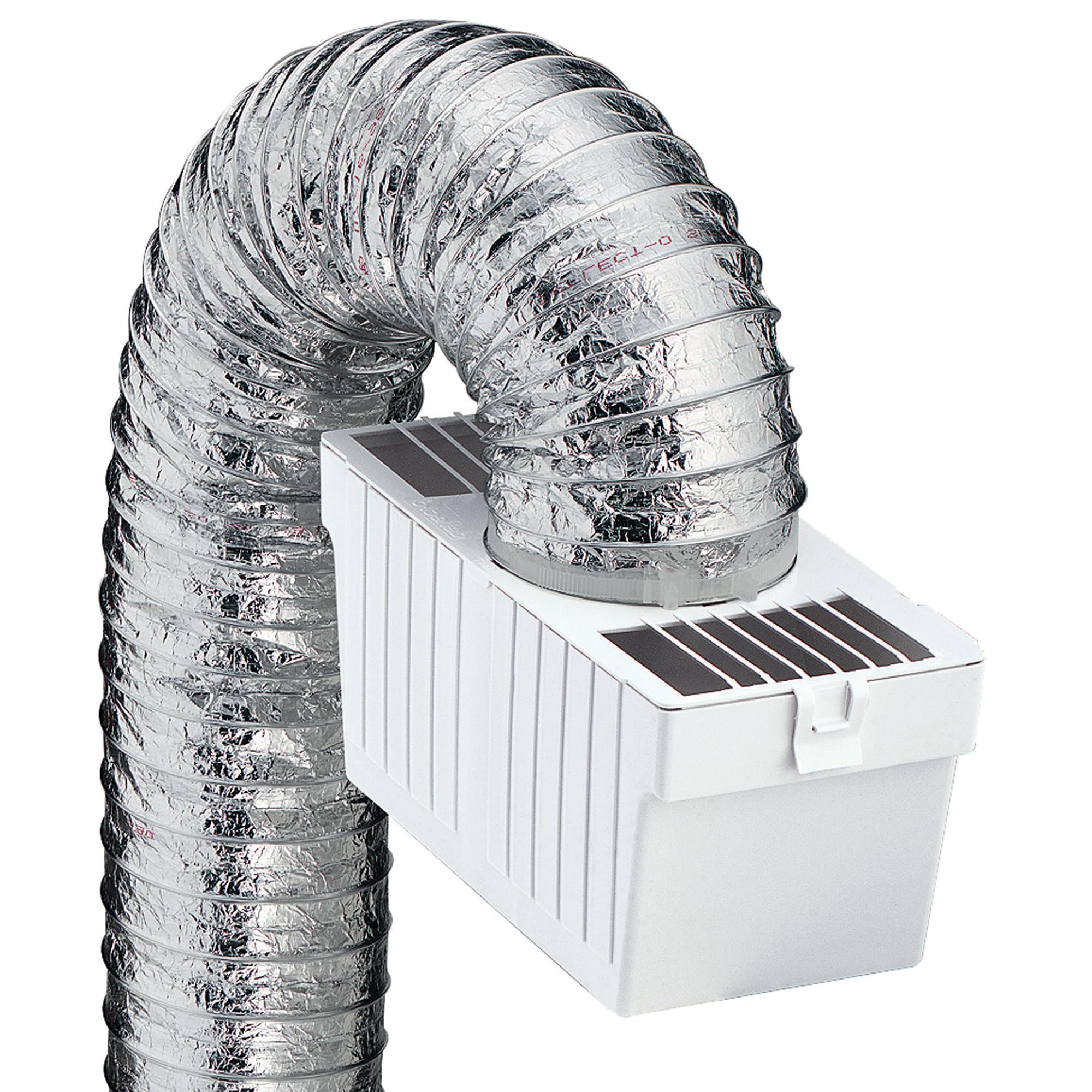 Deflecto LTF Indoor Dryer Vent Lint Trap Kit – Energy-Efficient Venting Solution with Supurr-Flex Flexible Duct, Plastic Lint Reservoir and Secure Clamps for Electric Dryers |Pack of 1 - White/Silver