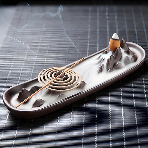 Mulaibdin Incense Holder, 3 in 1 Incense Burner Holder Ceramic, Joss Stick Holder, Incense Cone Holder Backflow for Home & Office Meditation,Yoga,Spa,Gifts,Room Decor