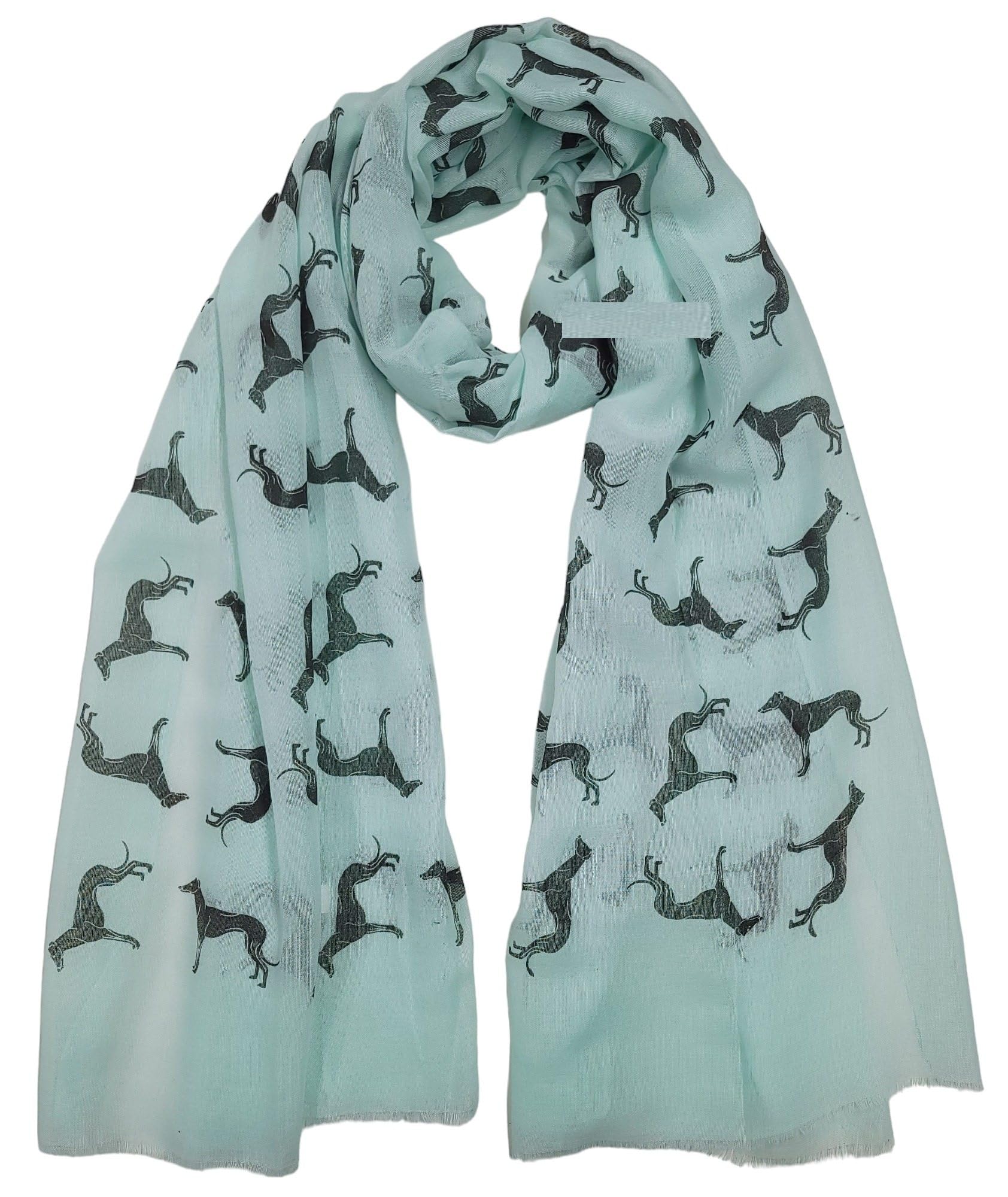 GFM® Women's Greyhound Dogs Print Scarf - Lightweight Spring Summer Ladies Shawl Wrap - Soft Viscose - 180cmx90cm- Mint - (DRV)(PSCF-88-GH-HLTL)
