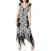 BCBGMAXAZRIA Womens Fit and Flare Evening Gown with Flutter Sleeve and Ruffles