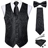 DiBanGu Men's Silk Paisley Vest and Necktie Set 6PCS Pre-tied Bow Tie Formal Waistcoat for Wedding Party