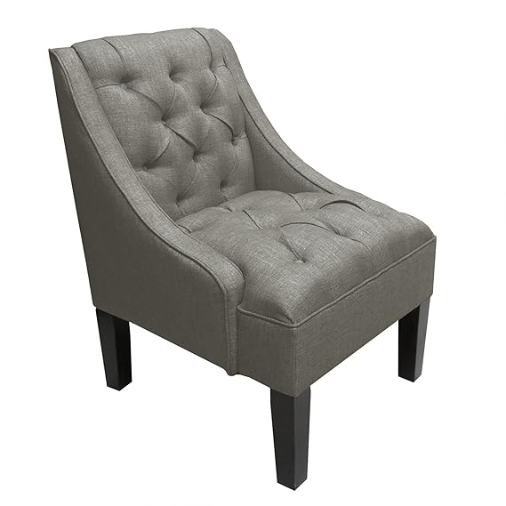 Skyline Furniture Tufted Swoop Arm Chair in Linen Gray Kitchen & Dining