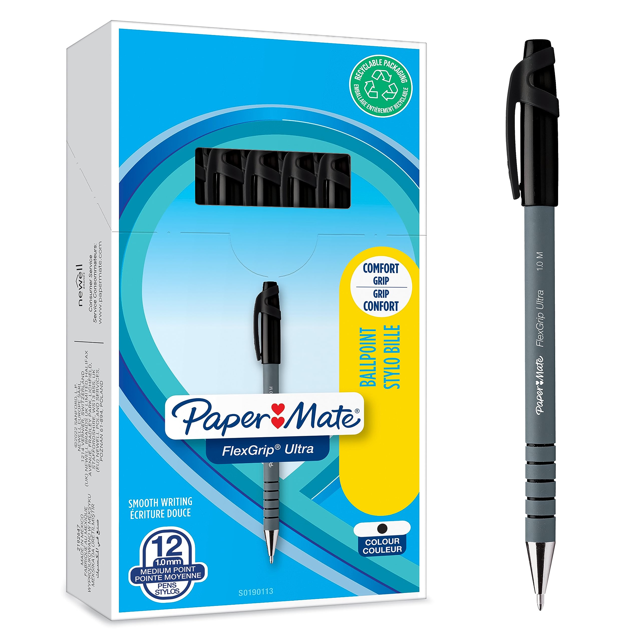 Paper Mate Flexgrip Ultra Ballpoint Pens | Medium Point (1.0mm) | Handwriting Pens & Stationery Supplies | Black Pen Set | 12 Count — image 1