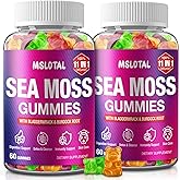 MSLOTAL Irish Sea Moss Gummies with Black Seed Oil, Ashwagandha Bladderwrack and Burdock Root, Organic Sea Moss Gummies for Women and Men with Shilajit, Immune Support, Vegan, 120 Gummies Totalss