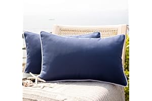 Phantoscope Pack of 2 Outdoor Waterproof Solid Throw Decorative Pillow Cover Decorative Square Outdoor Pillows Cushion Case Patio Pillows for Couch Tent Sunbrella, Dark Blue 12x20 inches 30x50 cm