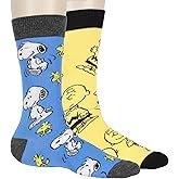 Bioworld Peanuts Men's Snoopy, Woodstock, and Charlie Brown 2 Pair Adult Crew Socks Dress Socks