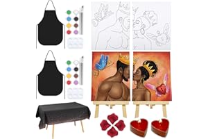 Nuberlic Sip and Paint Kit for Adults Date Night kit for Couples Pre Drawn Canvas for Two Adults Afro King and Queen Romantic Valentine's Day Gift 2 Pack 8" X 10"