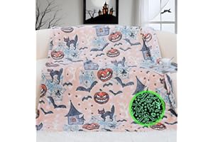 JAPDNK Halloween Blanket Glow in The Dark Pumpkin Blanket Fleece Cozy Soft Blanket Decor for Girls Boys Kids Women