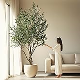 Erimda 7.5FT Artificial Olive Tree Tall Faux Silk Plant Tall Faux Olive Tree with Natural Wood Trunk & Lifelike Fruits Fake Potted Tree or Home Office Decor