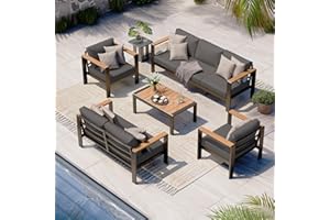 Oasbira Aluminum Outdoor Patio Furniture Set with Coffee Table, 5 Piece Patio Conversation Sets with Washable Thick Cushions, Outdoor Sectional Furniture Set for Porch, Balcony, Deck, Yard, Graphite