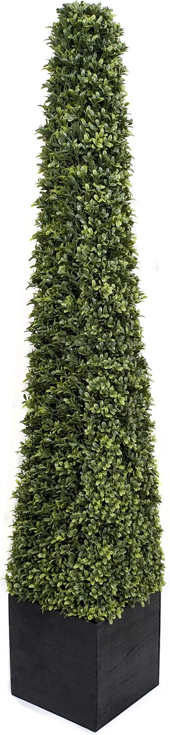 2 x Artificial Premium Quality Topiary Boxwood Pyramid Trees in Black Square Planter for Indoor Outdoor Decor UV Stable (5ft/150cm) - Image 5
