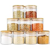 EcoEvo Glass Jars with Bamboo Lids (16oz in 9 Pack), Food Jars and Canisters Sets with lids, Food Storage Jars with Airtight Lids, Glass Pantry Jars