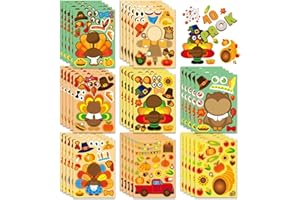 OTAITY 40 Sheets Thanksgiving Stickers for Kids, Make a Turkey Face Stickers, Make Your Own Sticker for Thanksgiving Party Favors Decorations Supplies