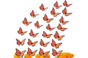 BIGMETA Day of The Dead Monarch Butterfly Decorations, 24 Pcs Halloween Orange Artificial 3D Premium Fake Butterflies Craft, Wall Refrigerator Decor for Dia De Los Muertos Ofrenda Altar