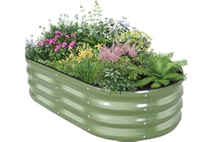 BIRDSINYARD Galvanized Raised Garden Bed Outdoor - 4×2×1ft Planter Raised Beds for Gardening | Oval Metal Garden Planter Box with Safety Edging and Gloves for Vegetables Fruits and Flowers OliveGreen