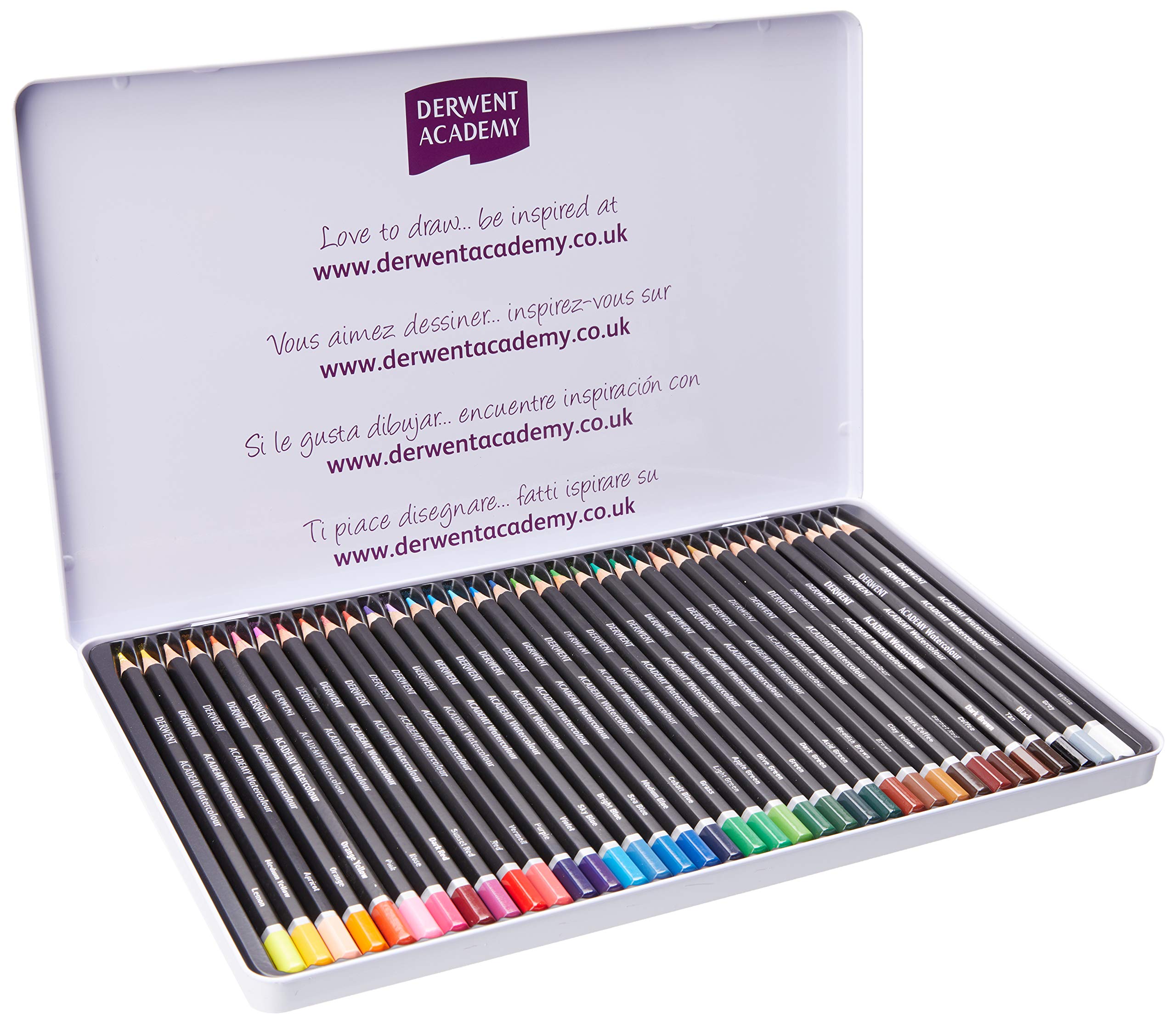 Galleon Derwent Academy Watercolor Pencils, Metal Tin, 36 Count (2300226)