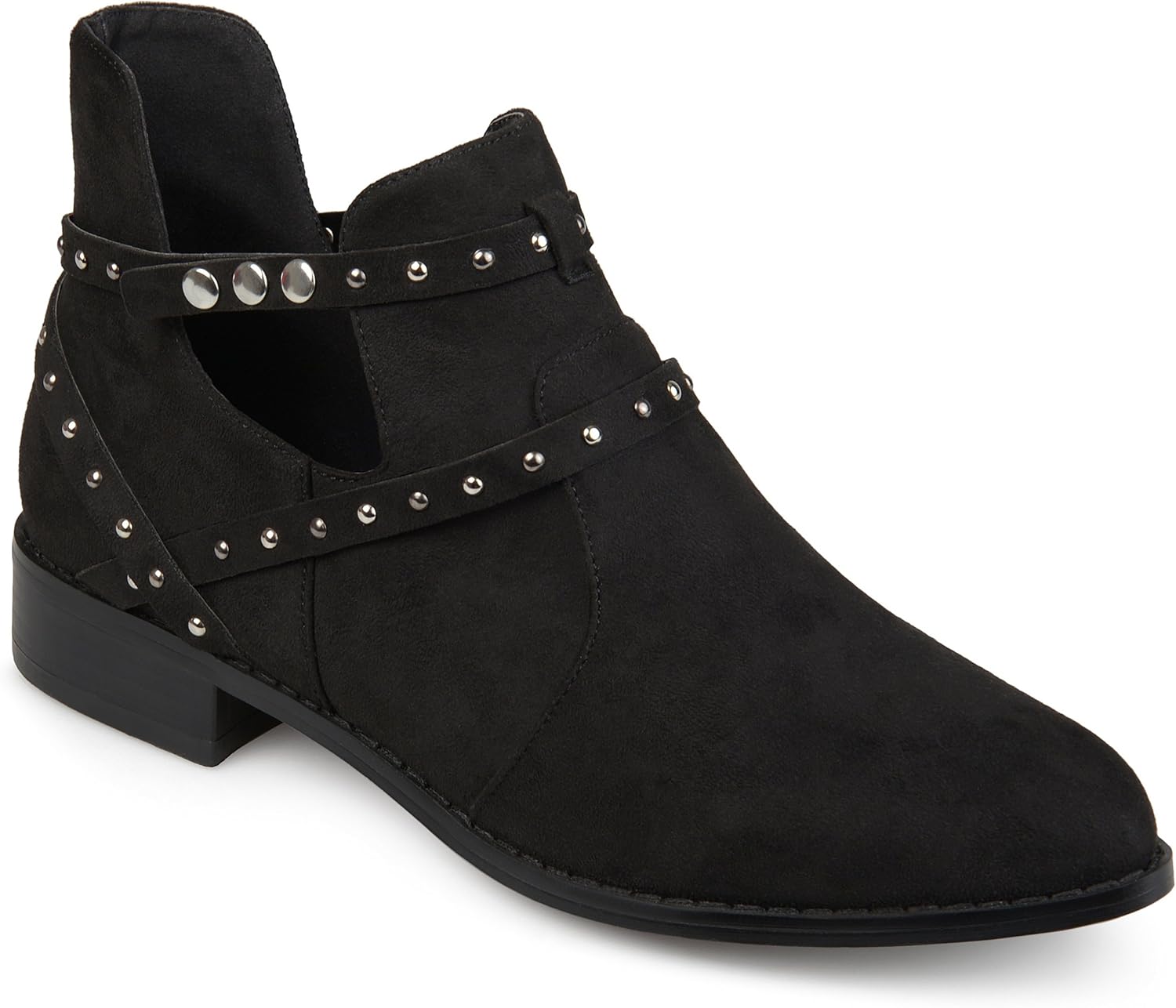 Journee Collection Womens Side CutOut Studded Wrap Strap Ankle Booties Black, 7