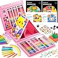 Shuttle Art 335 Piece Kids Art Set, Multi-Media Art Supplies, Gift Art Kit with Trifold Easel, 2 Drawing Pads, 2 Coloring Books, Oil Pastels, Crayons, Watercolors, Markers, Colored Pencils (Pink)
