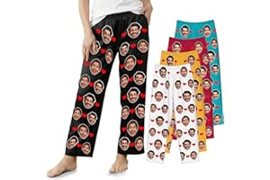 Easycosy Custom Pajama Pants with Photo Personalized Funny Face Pj Set Christmas Novelty Gag Gift for Men Women Family Couple