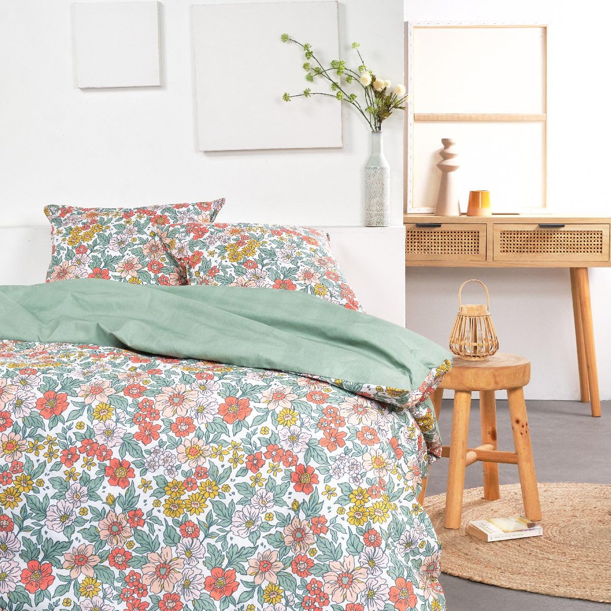 TODAY Sunshine Reversible Double Bed Linen Cotton Flower Print – Multi-Coloured – 240 x 260 cm