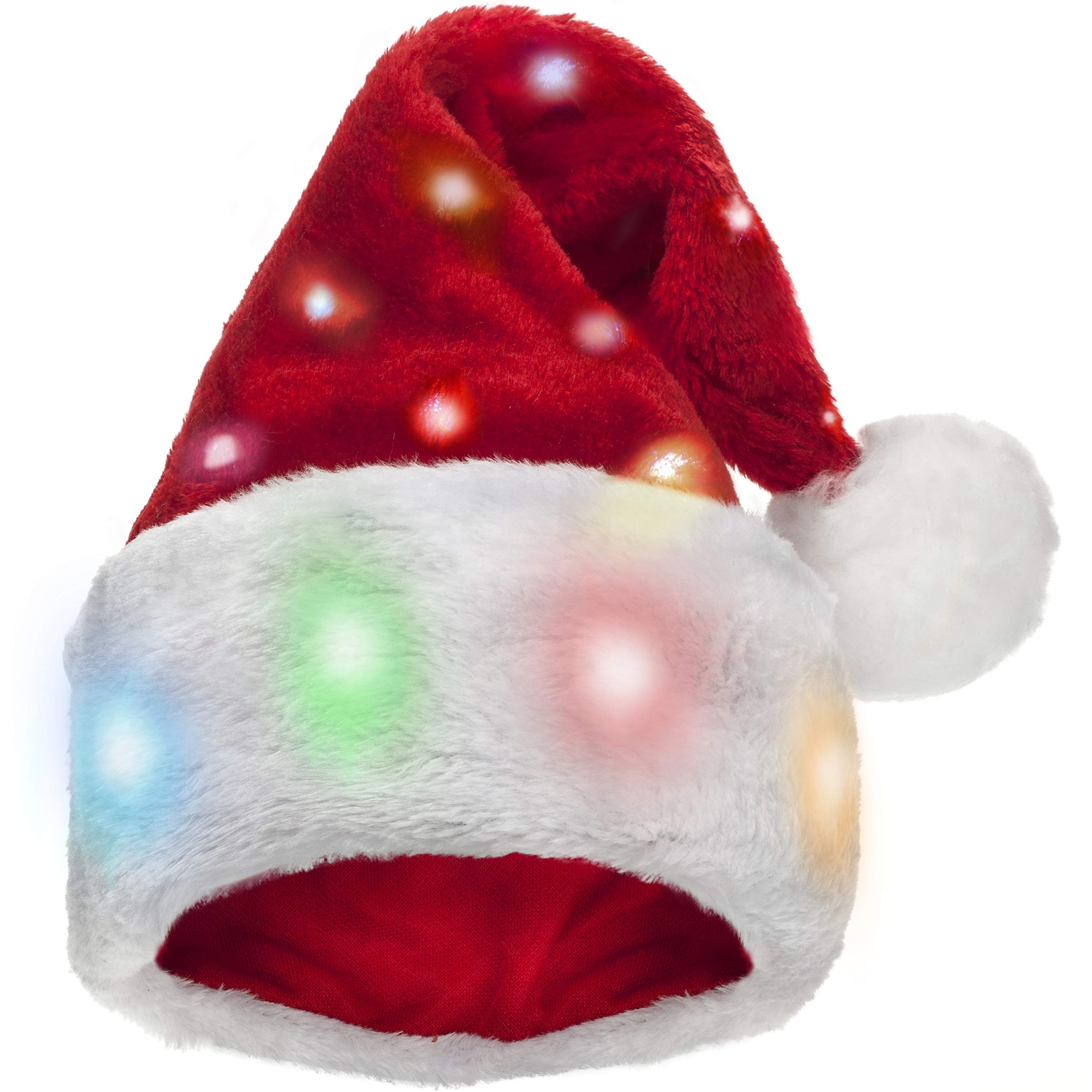 Winks Novelty Plush Santa Hat - Light Up, Funny Christmas Hats for Kids & Adults